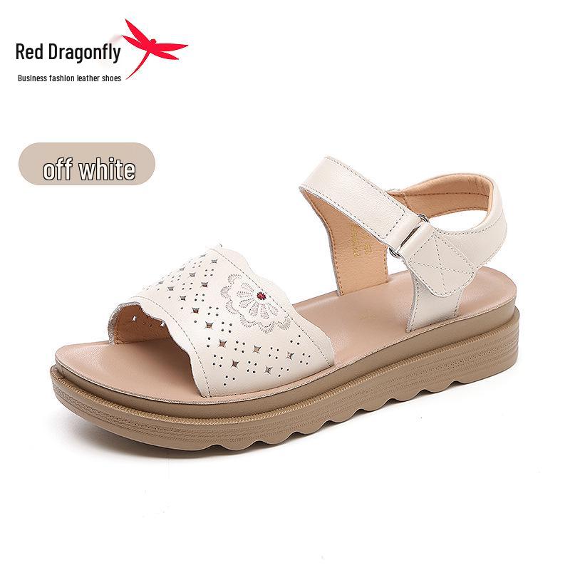 Women s Red Dragonfly Summer Leather Sandals – Comfortable, Stylish Beach Footwear for Middle-Aged and Elderly Women. 40 бежевый