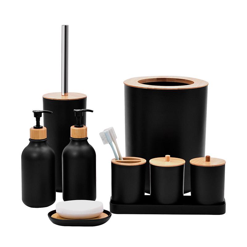 Essential Bathroom Set: Tooth Cup, Toothbrush & Toothpaste Dispenser, Cotton Swab Box, and Tray