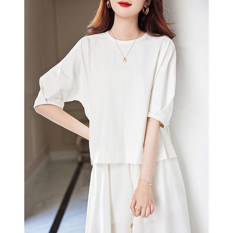 Women's Round Neck Five-Sleeve T-Shirt with Adjustable Waist