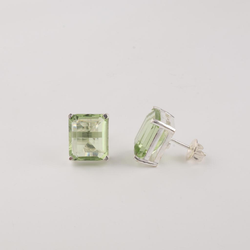Green Amethyst Gemstone 925 Solid Silver Jewelry Handmade Women's Earrings 0.4" For Thanksgiving Gift EE-179-14