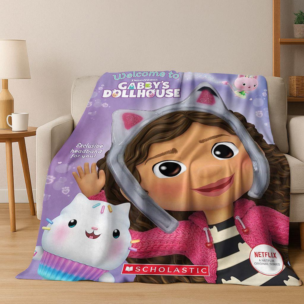 2026 New Cartoon Gabbys Dollhouse Girl Gift Flannel Blanket,Warm and Cozy Soft Throw Blanket for Home Bedroom Bed Sofa Cover Kid