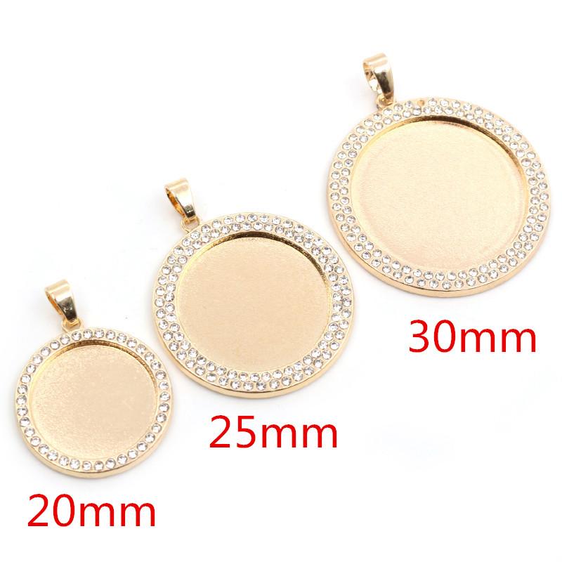 

New Fashion 5pcs 20mm 25mm 30mm Inner Size Rhodium Rose Gold KC Gold Plated Rhinestone Cabochon Base Setting Charms Pendant 20mm