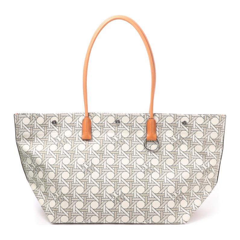 

Tory Burch Woven Pattern Canvas And Leather Trim Tote Bag Women tote Ivory 139623-100 Basic Set (Bag+Dust Bag)