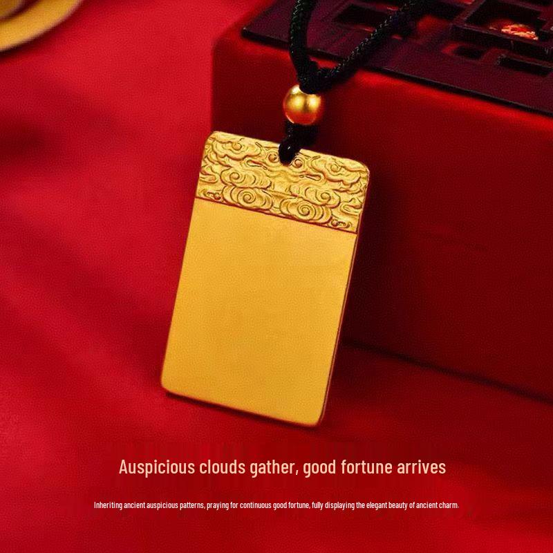 Domineering Auspicious Cloud Square Card Pendant Necklace for Men and Women