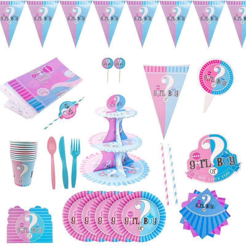 Reveal Gender Baby Party Decoration Boy Or Girl Disposable Tableware Pink Blue