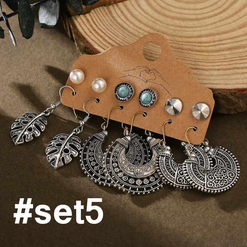 Vintage Boho Flower Moon Pendientes De Mujer Conjunto Plumas Vintage Boho Flower Moon Pendientes De Mujer Conjunto Plumas