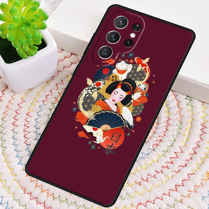 

Japanese style Geisha Teasing the Cat Phone Case For Samsung Galaxy note 10 pro S26 S25 S24 S23 S22 S21 Plus Ultra Cover Galaxy S26 Ultra