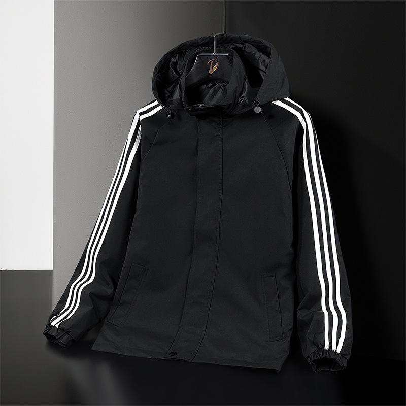 

Новая спортивная куртка с тремя полосками для весны и осени, мужская повседневная куртка, мужская весенняя водонепроницаемая куртка для улицы с клипсой 4XL чёрный
