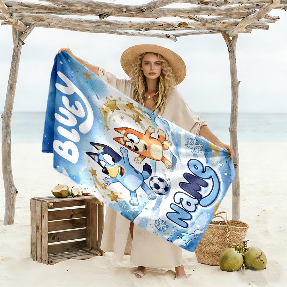 Soccer Fun Blue Brown Customizable Name Beach Towel High Absorbency & Quick-Dry Suitable for Sports Travel Swimming Yoga Bathroom Beach And Pool