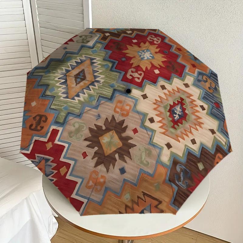 

1pc Southwestern Pattern Automatic Folding Umbrella, Heavy-Duty 8-Rib Construction, Perfect for Everyday yy251114173