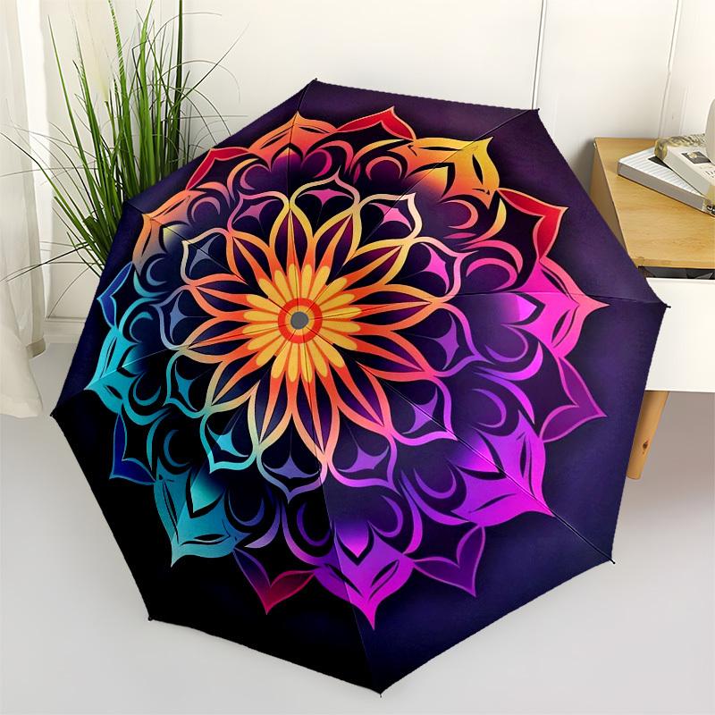 1pc Colorful Mandala Pattern Design Umbrella with Plastic Handle,Vibrant Cartoon Pattern,Multi-functional UmbrellaPT010