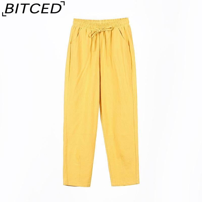 BITCED 9 Color Pure Cotton Nine Point Trousers Spring Summer Slim Straight Loose Casual Pants Women Solid Color Harem Pants