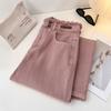 Rough Edge Pink Wide-leg Jeans Women's Summer Versatile Straight Loose Thin Long Pants Trendy Dusty Pink Straight-leg Jeans, High-waisted Casual Pants