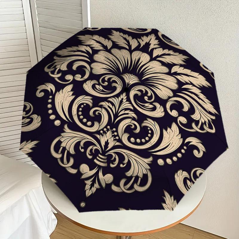 

1pc Elegant Baroque Floral Pattern Umbrella with Plastic Handle,Suitable for All Seasons Home Travel Outdoor UmbrellaDD042