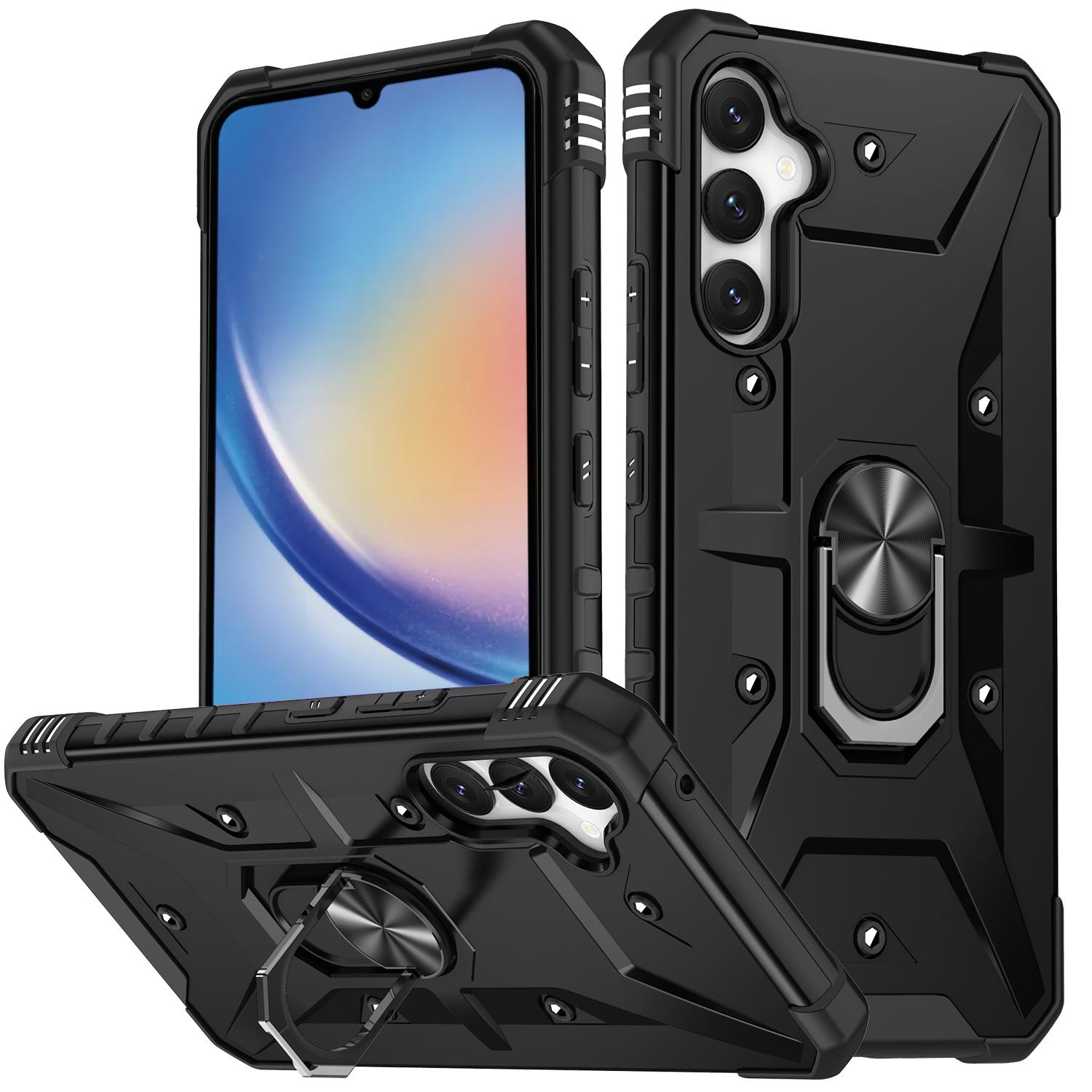 

For Samsung Galaxy A34 5G Shockproof TPU+PC Phone Case Ring Kickstand Anti-Scratch Back Cover Black
