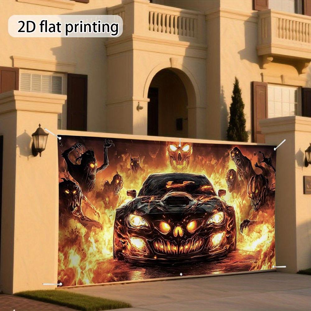 1pc Halloween Night Tour 2D Garage Door Ribbon - Terrifying Monster Car and Flame Designzyc