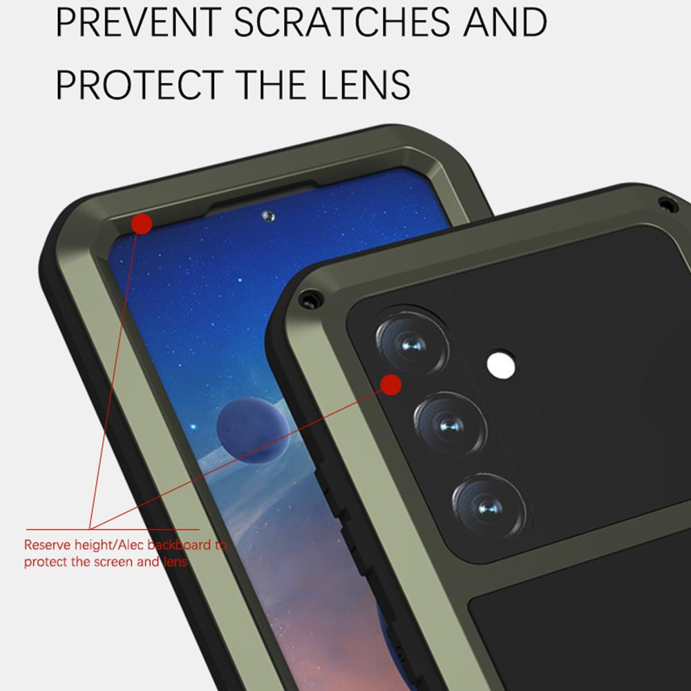 

LOVE MEI For Samsung Galaxy S24 Case Metal+Silicone Phone Cover with Tempered Glass Film Silver