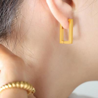 Korean Trend Geometric Gold Titanium Steel Rectangle Earrings