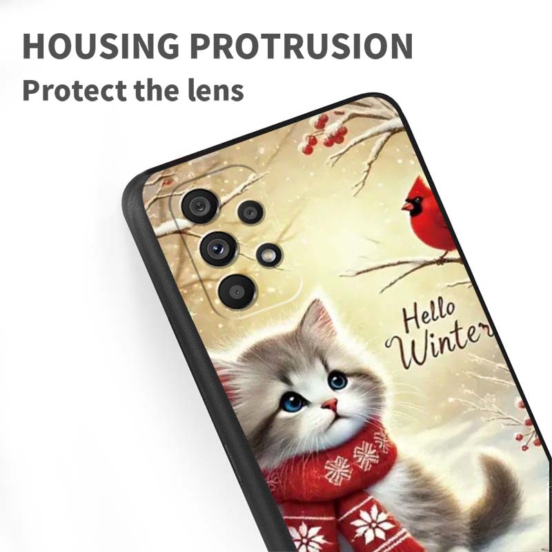 Cute Cartoon Cat Illustration For Samsung A41 A35 A34 A33 A32 A25 A24 A23 A21s A06 A05 A04 A03 Note 10 20 Ultra 5G Black Case