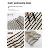 Petite Women's High-Waisted Black & White Striped Fleece-Lined Wide-Leg Pants for Autumn/Winter
