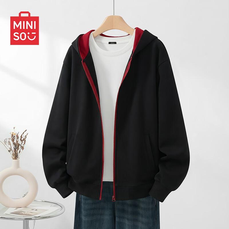 MINISO Men s American Retro Hooded Color-block Zip-Up Sweatshirt XL