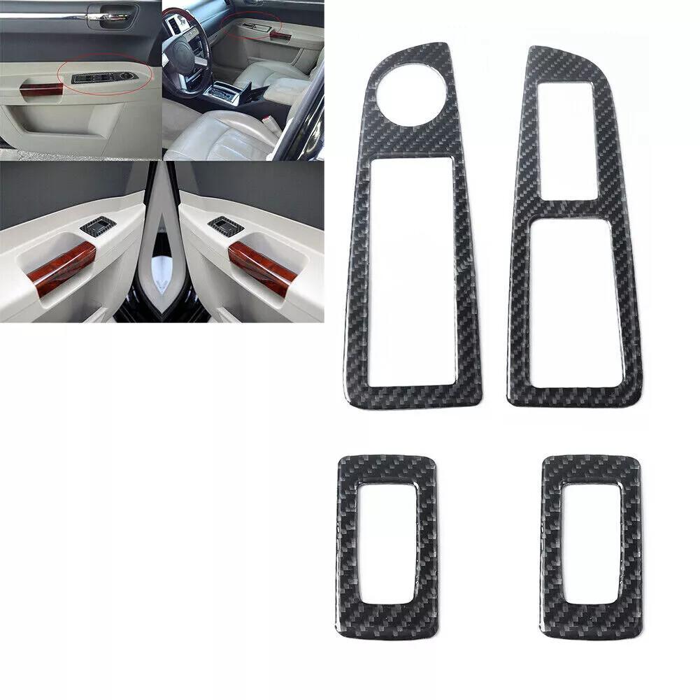 4Pcs Carbon Fiber Window Lift Switch Cover Trim For Chrysler 300 300C 2004-2009