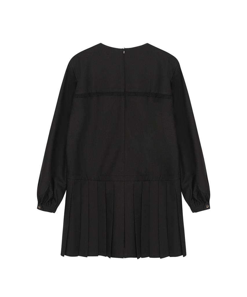 Three To Eighty Pleats Ribbon Dress Black