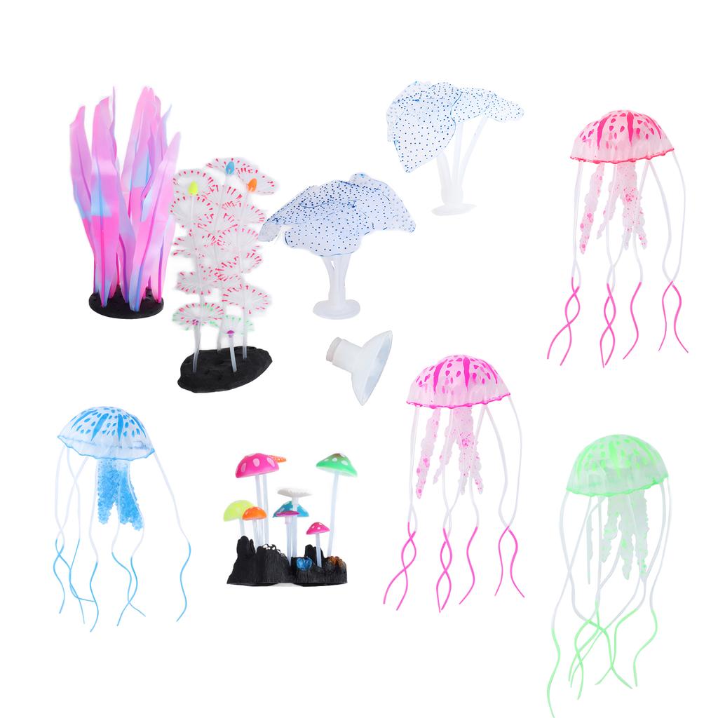 9pcs Luminous Aquarium Coral Decorations Glowing Effect Artificial Coral Plant Ornaments