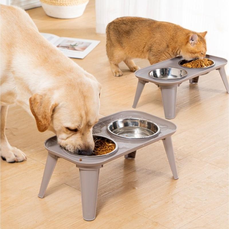 High Neck Relief Dog Dishes Stainless Bowl Durable Elevated Dog Bowl Spill Proof Base For Home Use