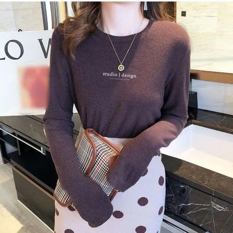 Korean Version Show Off Weight Slim Printing Letter Leisure Versatile Commute Fashion Women's Long Sleeved T-shirt Autumn 2024
