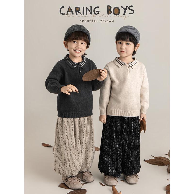 Boys' Casual Turn-down Collar Pullover Sweater