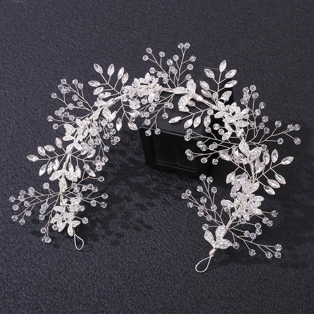 2026 European and American new headgear, silver leaf flower headband, wedding dress accessories, bridal accessories 9CM*36CM