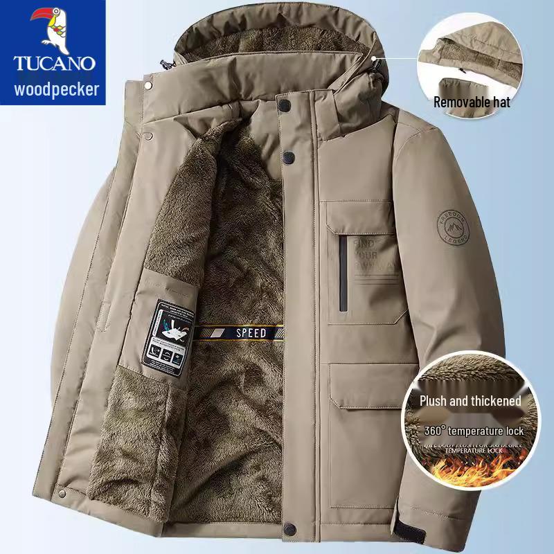 Men's Fleece-Lined Winter Jacket: Thick, Warm, Three-Proof, Cotton-Padded Coat for Middle-Aged & Elderly
