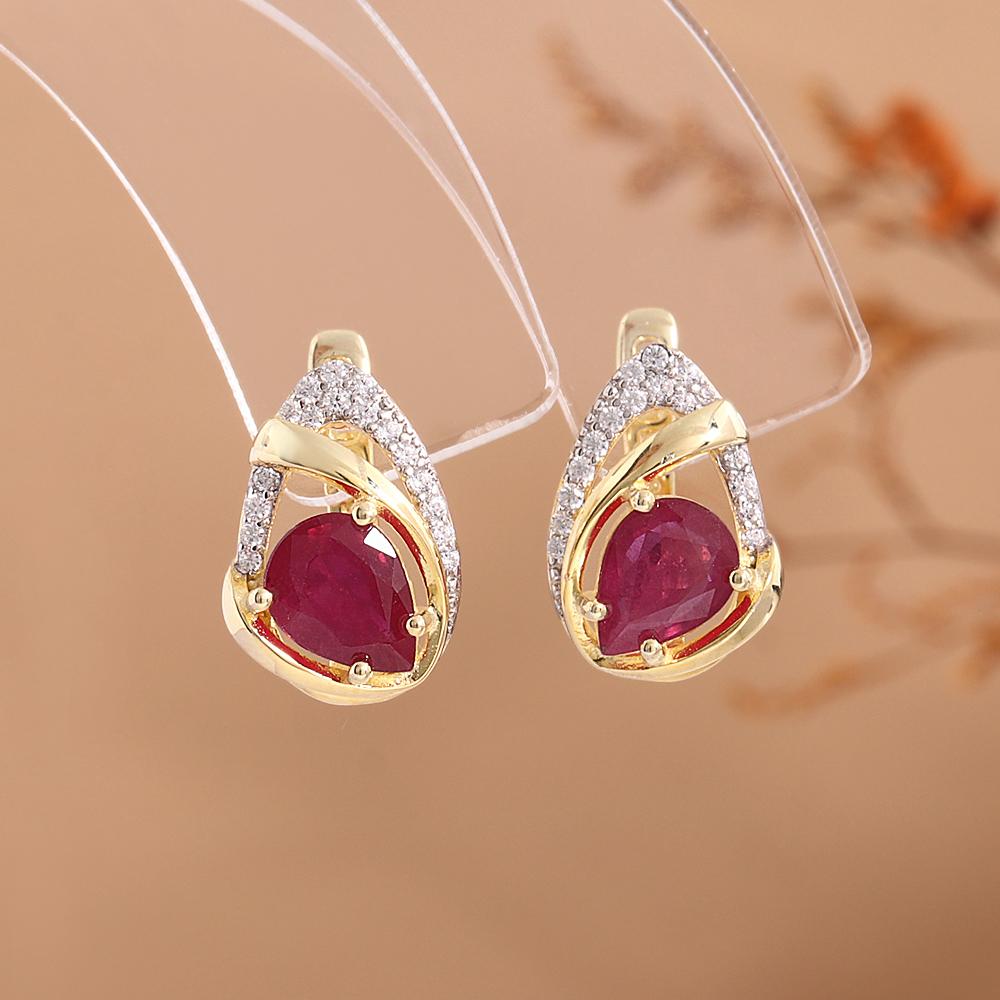 Light Luxury Natural Pear 6*8mm Filled Ruby Ring Earrings 925 Sterling Silver Jewelry Set for Women's Birthday and Banquet Gifts