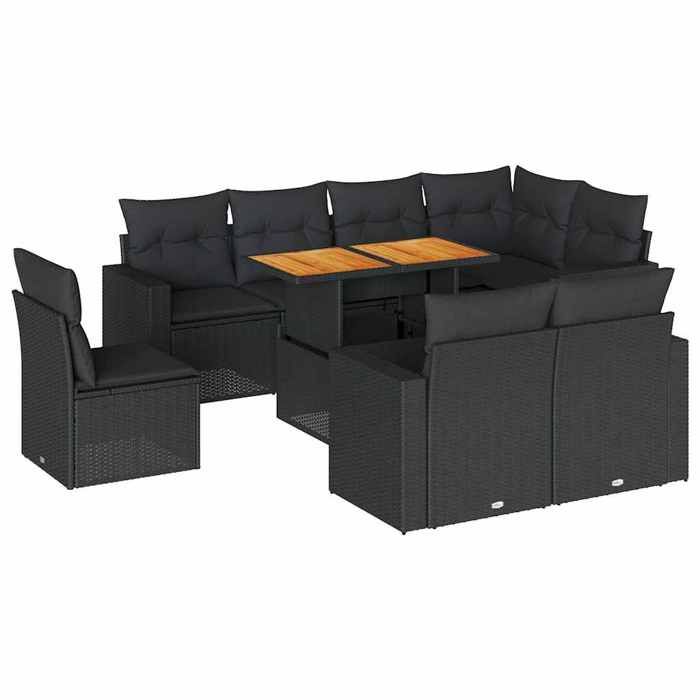 VidaXL Garden Lounge Set 9 Pcs with Cushions Black Wicker, Outdoor Sofa Set, Garden Lounge, Set 3327051