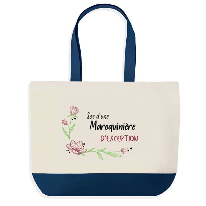 Tote bag - PLANETEE - Maroquinière d'exception - Fond bleu - Coton 40x45 cm - Grand format