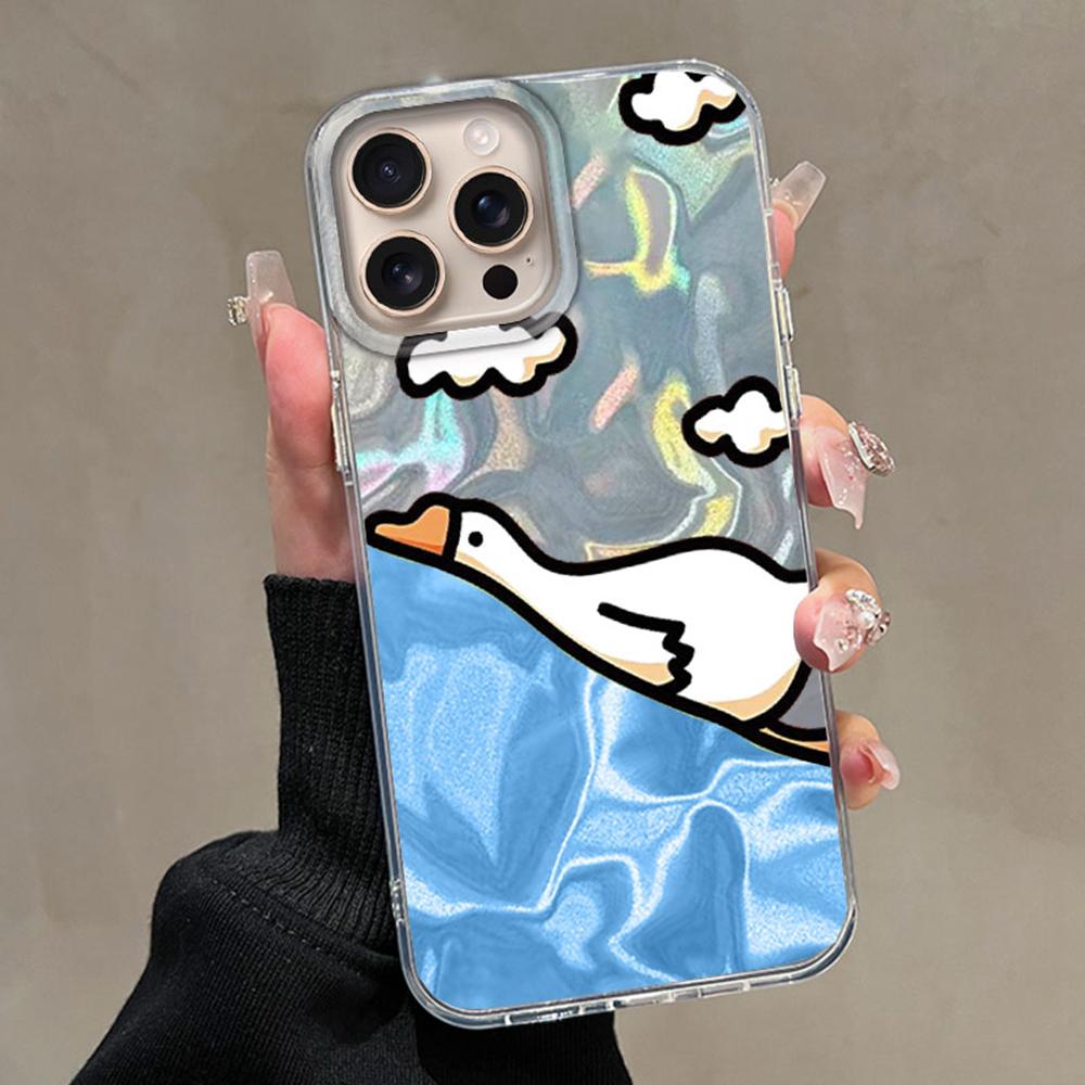

Милый мультяшный чехол для телефона с уткой и кошкой для Apple iphone 16 15 14 Plus 13 Pro Max 7 16e SE 2022 Текстурированный жесткий силиконовый чехол iPhone 7 белый