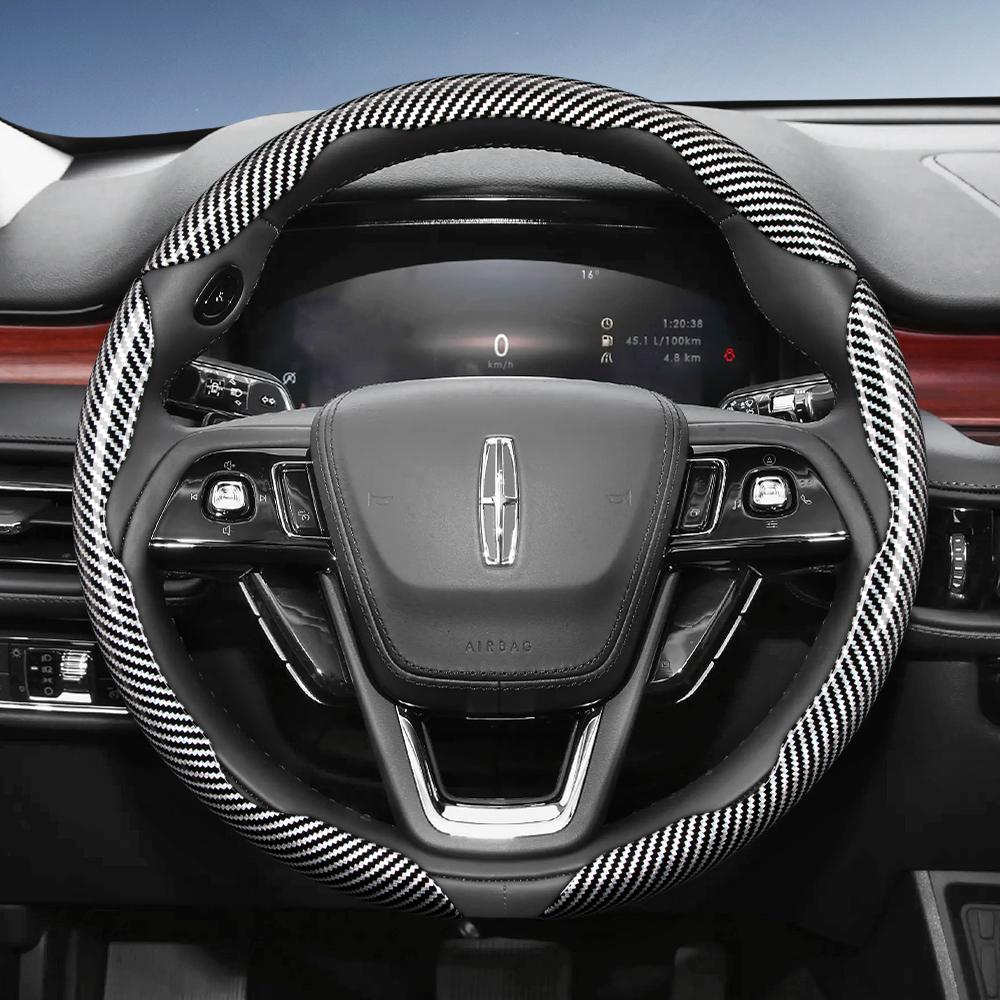 Suitable for Lincoln Carbon Fiber Texture Steering Wheel Cover with Segmented Quick-Release Design, Durable, for Models Such As