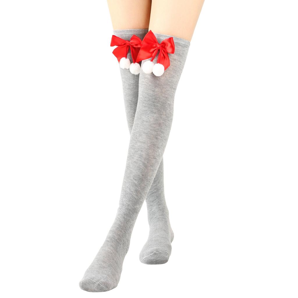 Women's Bowknot Christmas Stocking Pom-pom Socks Over-the-knee Socks