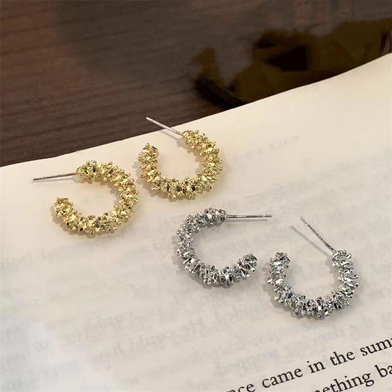 Personality Versatile Irregular C-Type Stud Earrings Femininity Shiny Niche Design Earrings Fashion High-End Ears