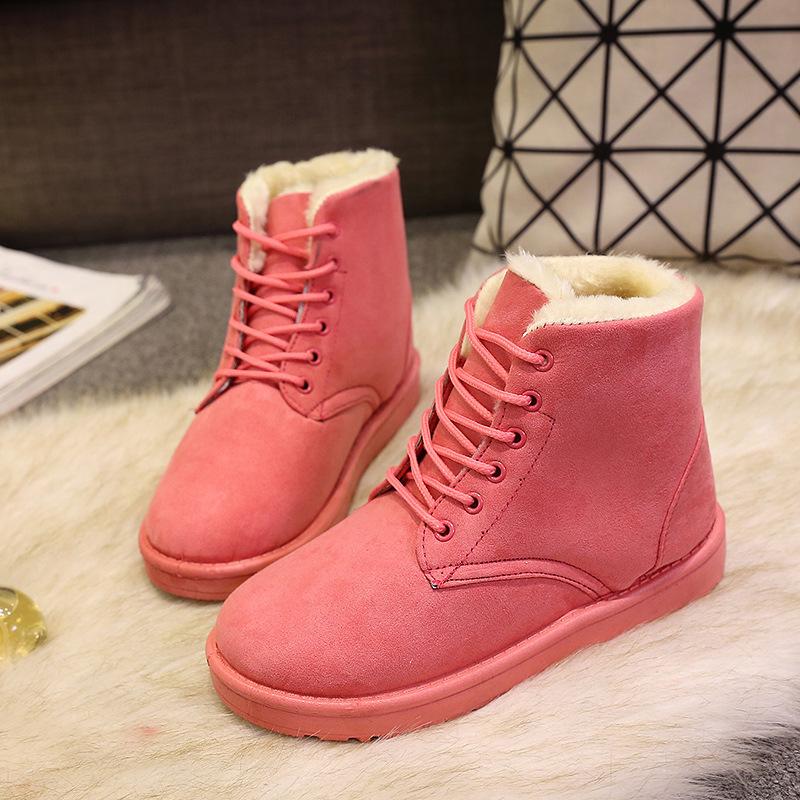 Winter Student Snow Boots Women's Short Boots Short Thermal Boots Lace-Up Women's Shoes Flat Heel Martin Cotton Boots