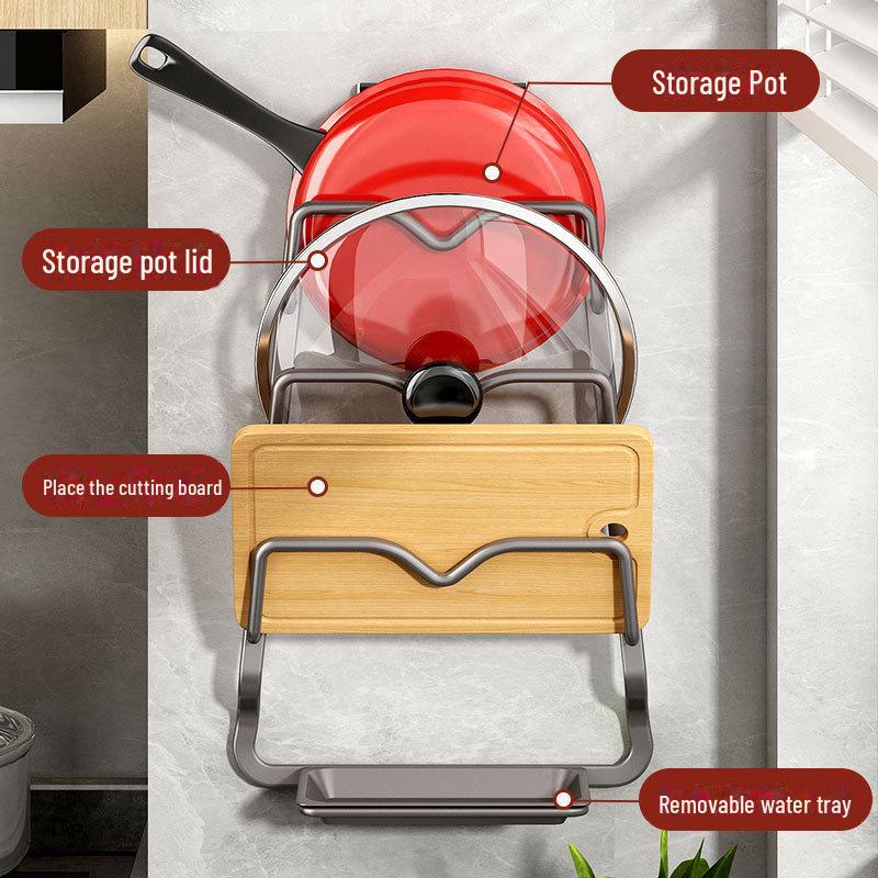 Wall-Mounted Punch-Free Kitchen Rack - Multi-Function Storage for Pot Lids & Chopping Boards