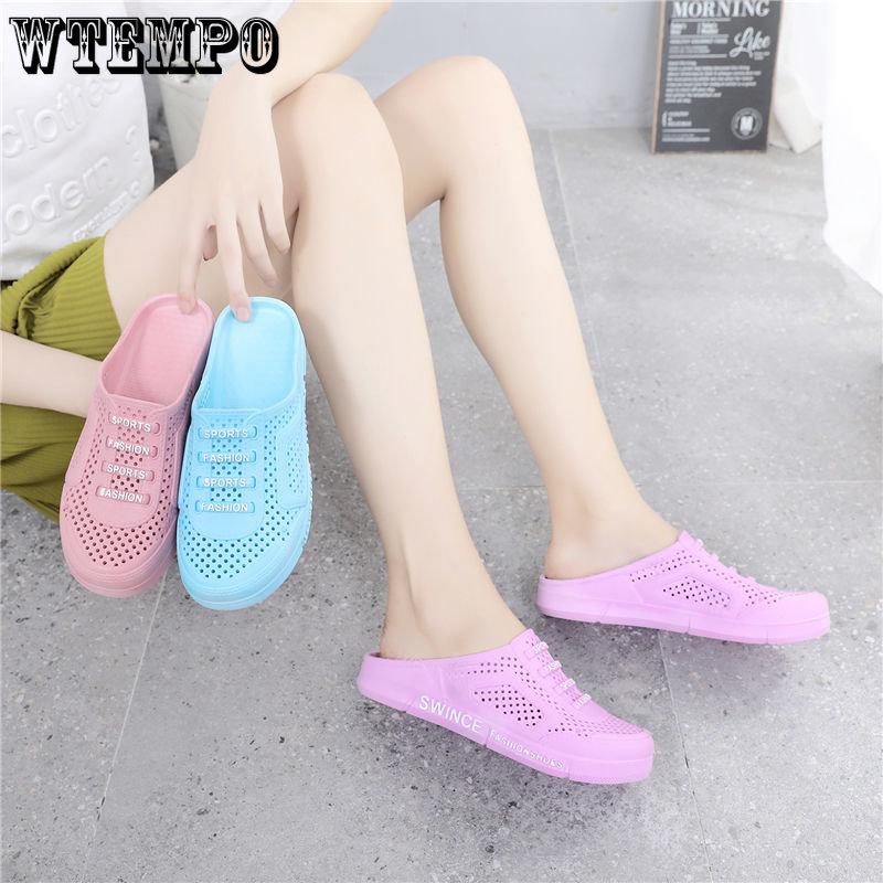 PVC Nazouváky Dámské Prodyšné Pantofle Silná Podrážka Protiskluzové Měkká Podrážka Sandály Krytá Špička Proti Kolizi Dírkované Sandály