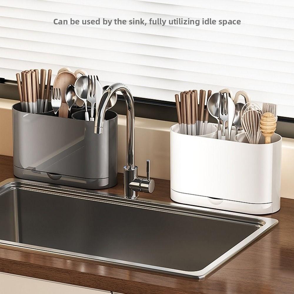 Drainage Cutlery Drain Rack with Water Tray Kitchen Utensil Holder  Kitchen Organizer