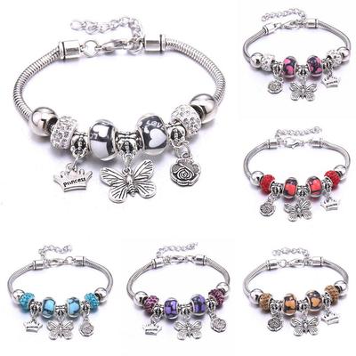 European & American Style Adjustable Crystal Butterfly Beaded Bracelet for Women