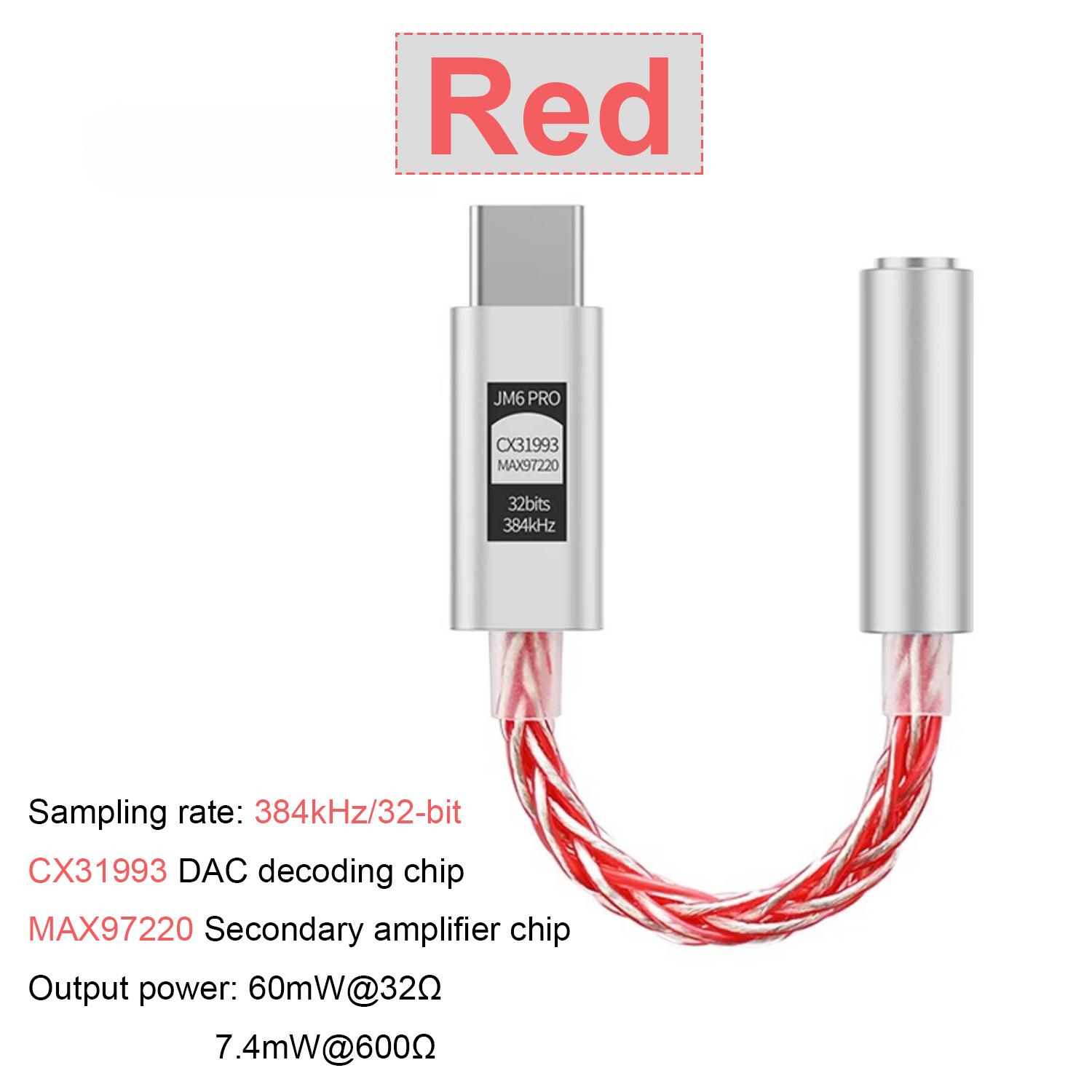 

JCALLY CX31993 Hifi DAC Type-C до 3,5 мм Цифрове аудіодекодування Портативний підсилювач для навушників DAC Type C до 3,5 мм LXDA JM6 Pro AMP червоний