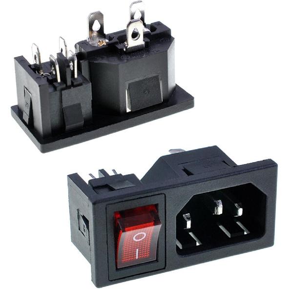 Oiyagai 5-Pack IEC320 C14 Power Inlet Module with Rocker Switch, 250V 10A Male Socket Plug, DPST Panel Mount Connector for DIY Power Supply Repair
