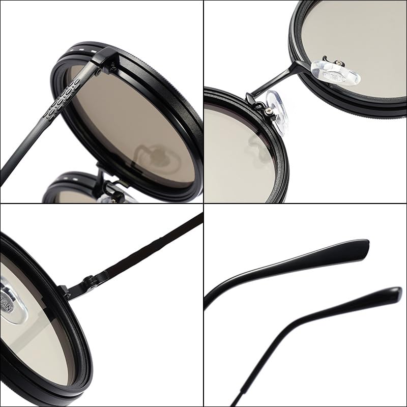 Adjustable Polarized TAC Metal Round UV400 UV Protection Adjustable B1487 [FEISEDY] 9-Level Sunglasses, Lenses, Frame, Shape, (Levels 1-9), Lenses,