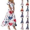 Women's Loose Casual V-Neck Short Sleeved High Waisted Print Dress
