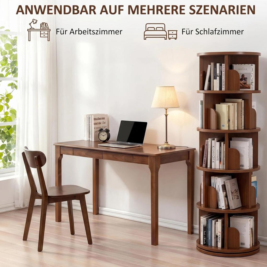 Scrivania in legno massello con cassetti, scrivania regolabile in altezza con bordi arrotondati, ideale per piccoli studi e camere da letto, in stile mid-century modern, noce
